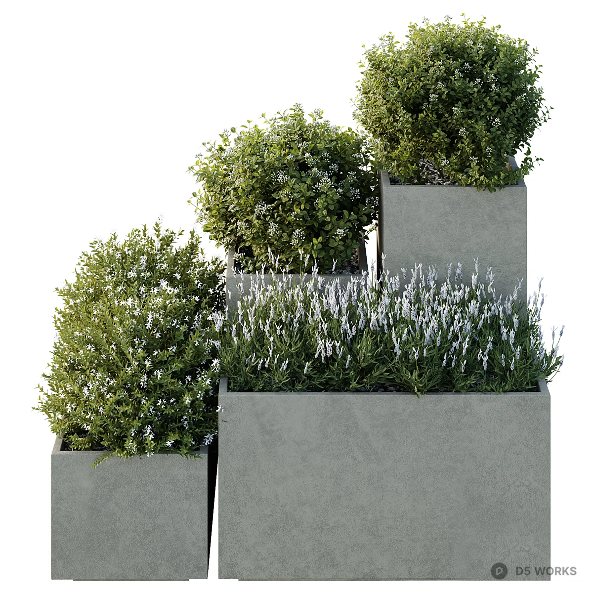 Concrete Planter Box With Greenery 3d model thumbnail 2