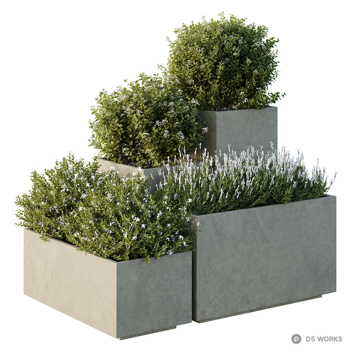 Concrete Planter Box With Greenery 3d model - Image 1