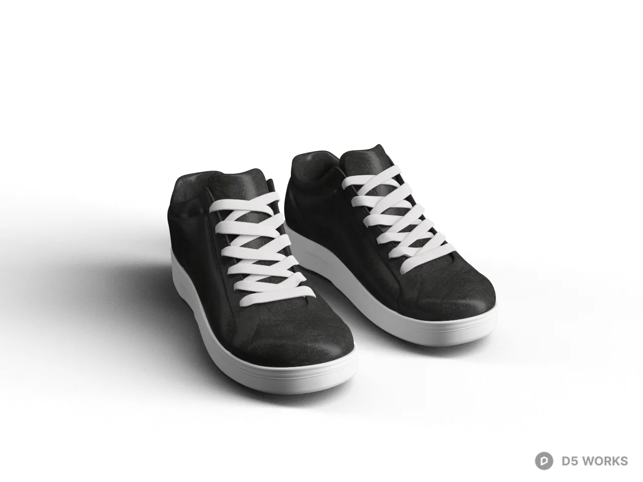 Black Leather Sneakers With White Laces 3d model - Image 1