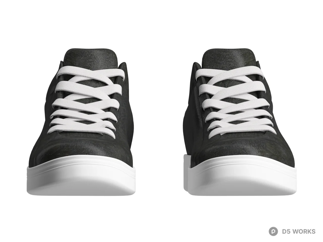 Black Leather Sneakers With White Laces 3d model thumbnail 2