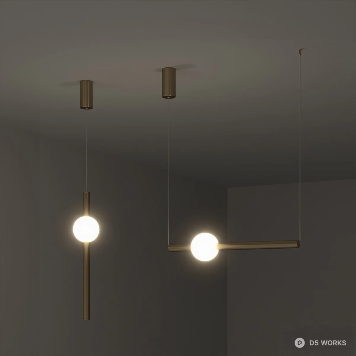 Minimalist Brass Pendant Light 3d model thumbnail 4