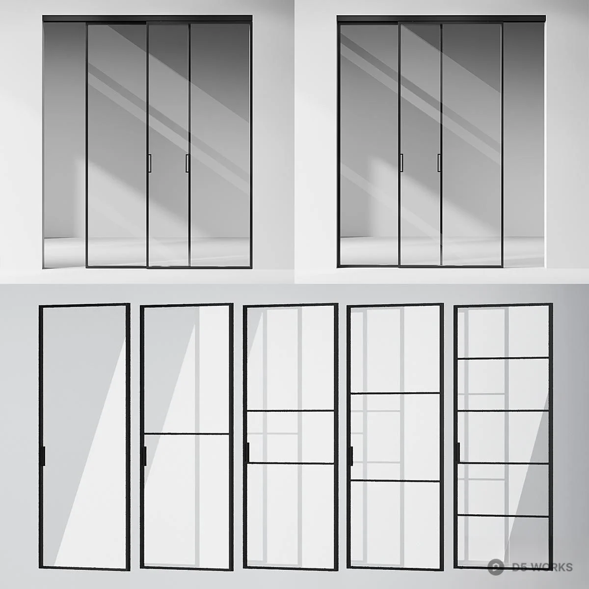 Minimalist Black Frame Sliding Door 3d model thumbnail 4