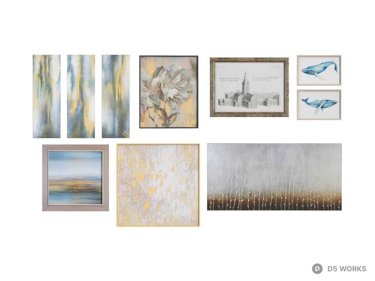 Abstract Canvas Wall Art Set 3d model thumbnail 2
