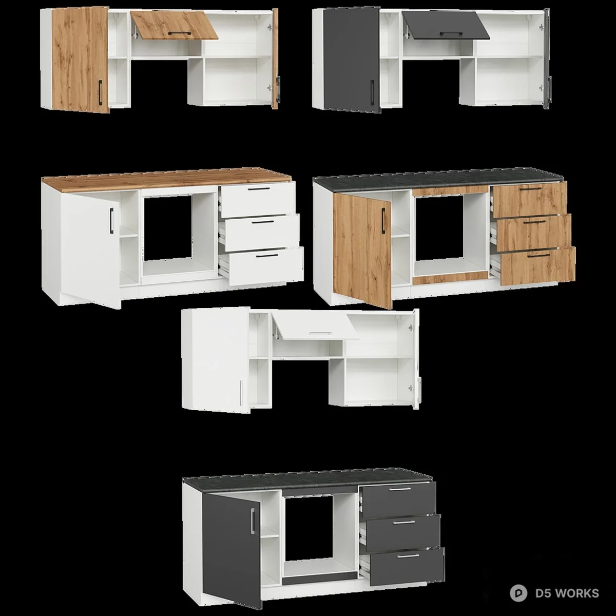 Free Wood Grain Modular Kitchen Cabinet Set 3D Model .max