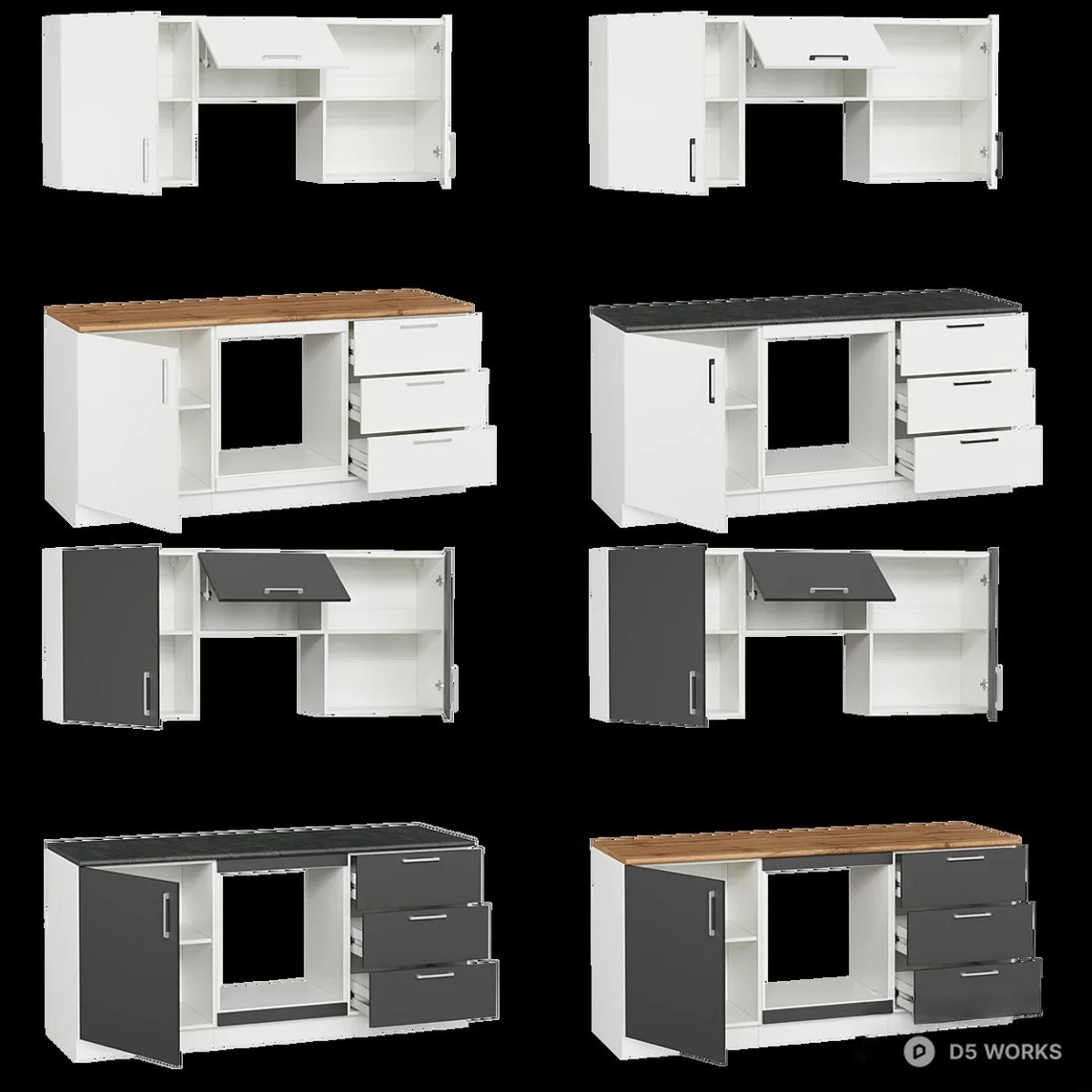 Free Wood Grain Modular Kitchen Cabinet Set 3D Model .max