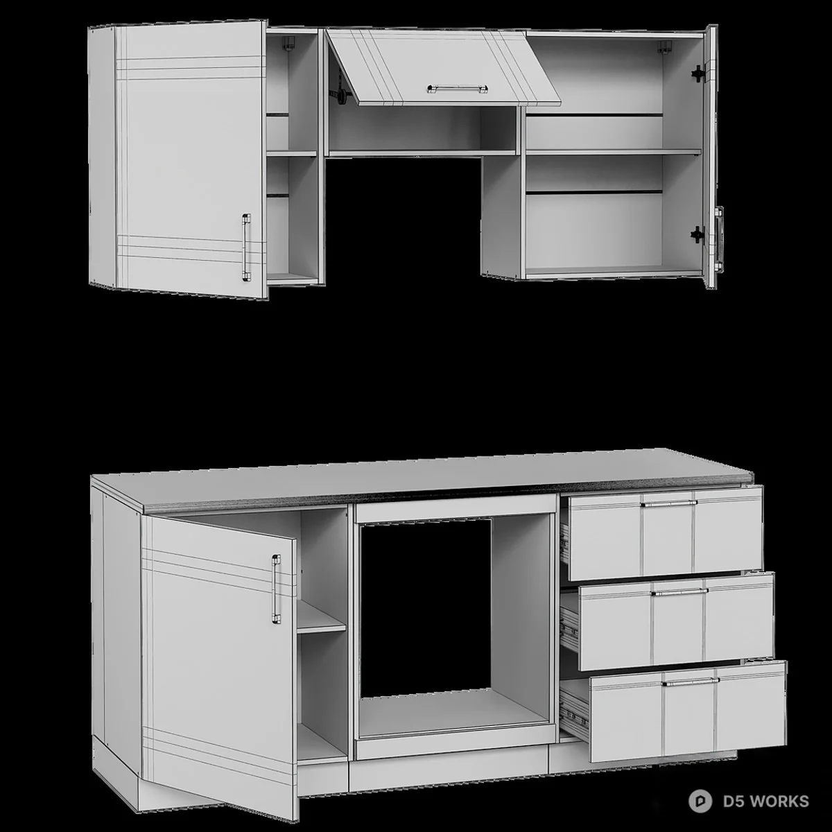 Free Wood Grain Modular Kitchen Cabinet Set 3D Model .max