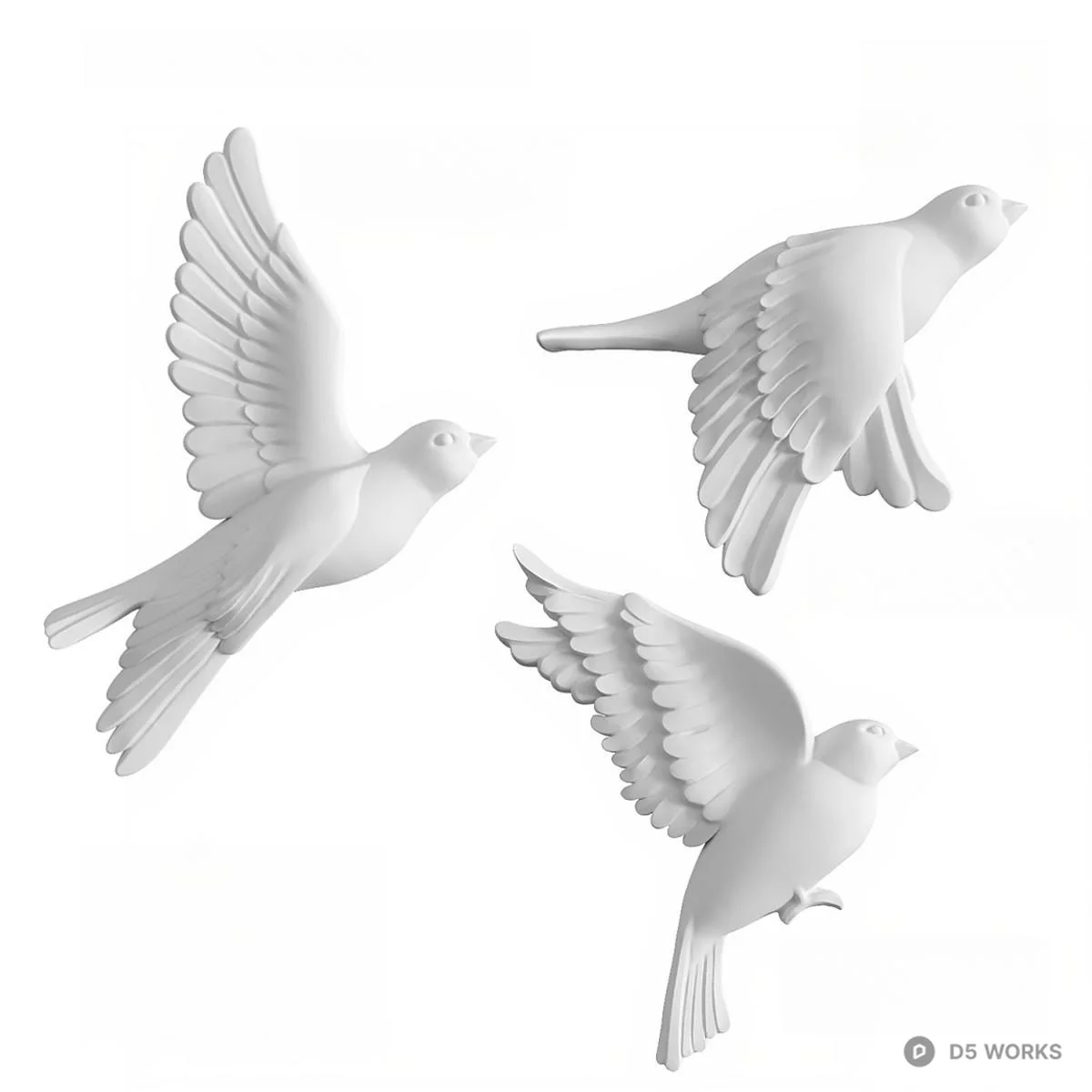 White Flying Bird Wall Sculpture Set 3d model - Image 1