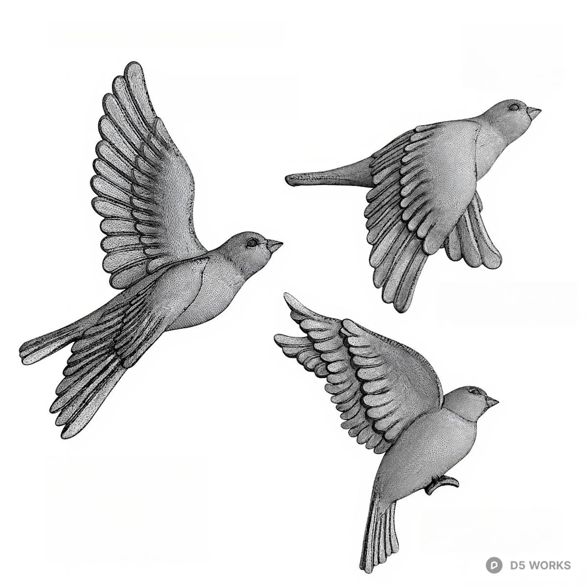 White Flying Bird Wall Sculpture Set 3d model thumbnail 2