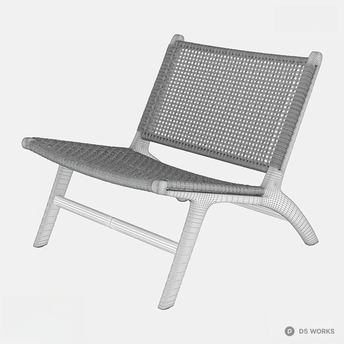 Rattan Woven Leisure Chair With Wooden Frame 3d model thumbnail 2