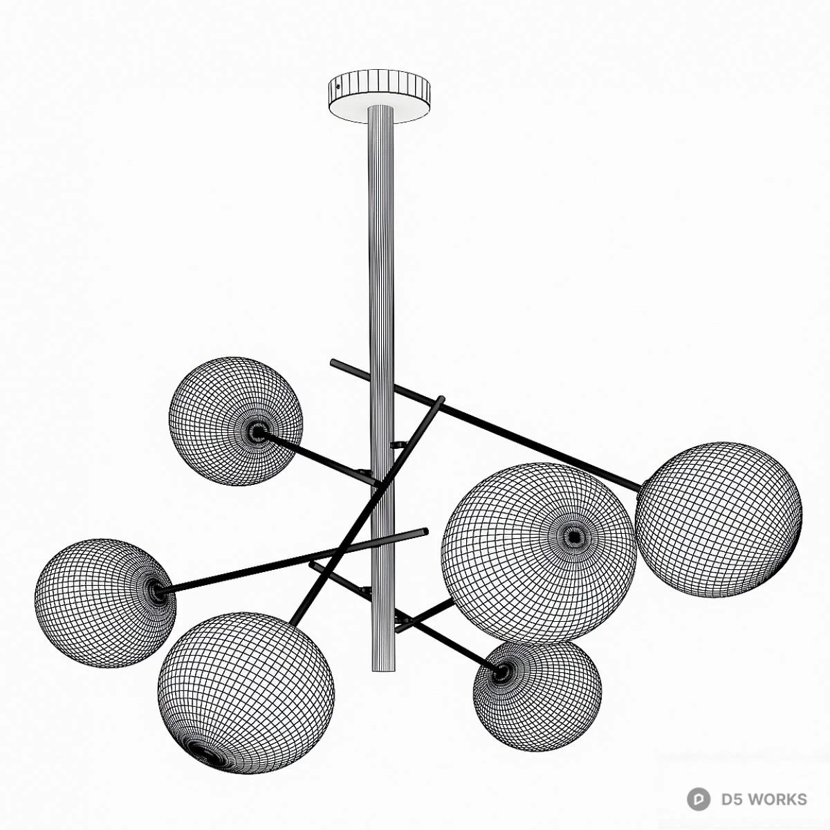 Modern Brass Chandelier With Glass Globes 3d model thumbnail 2