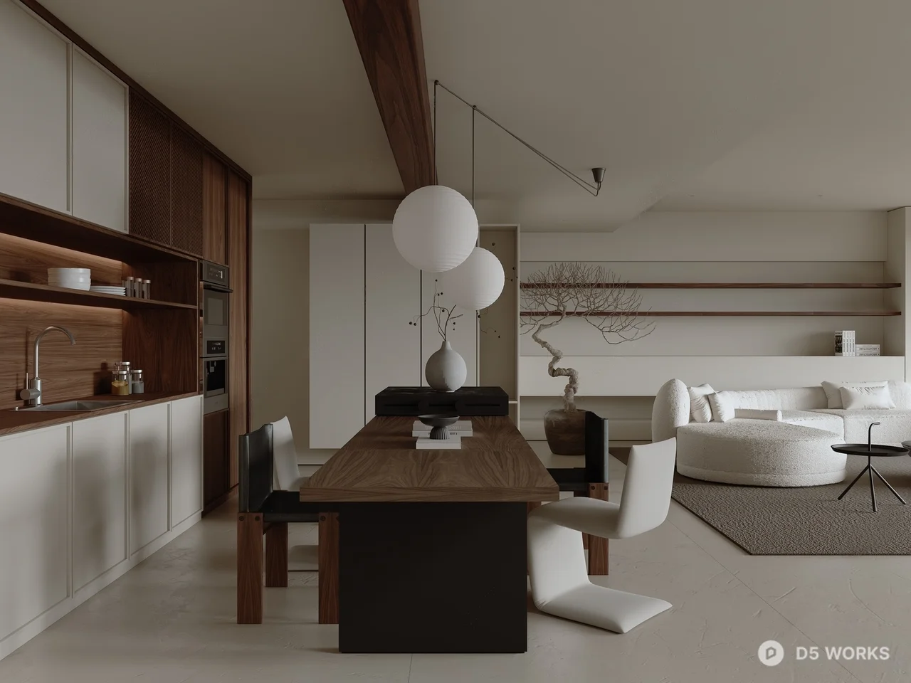 Minimalist Open Plan Living Dining Space 3d model - Image 1