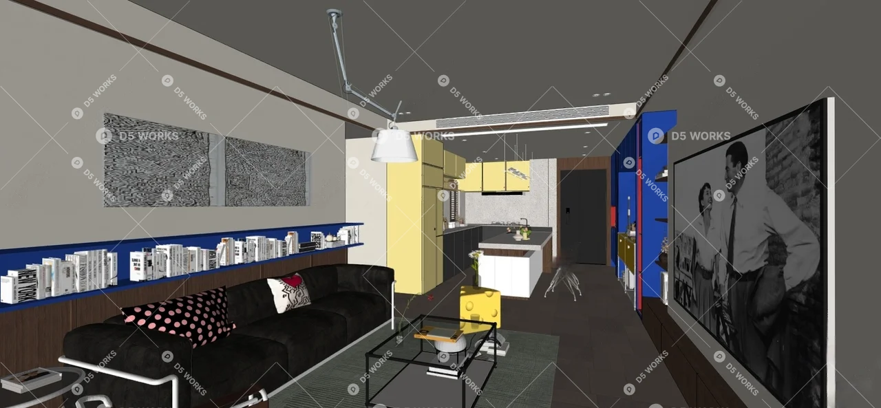 Modern Living & Dining Room 3d model thumbnail 3