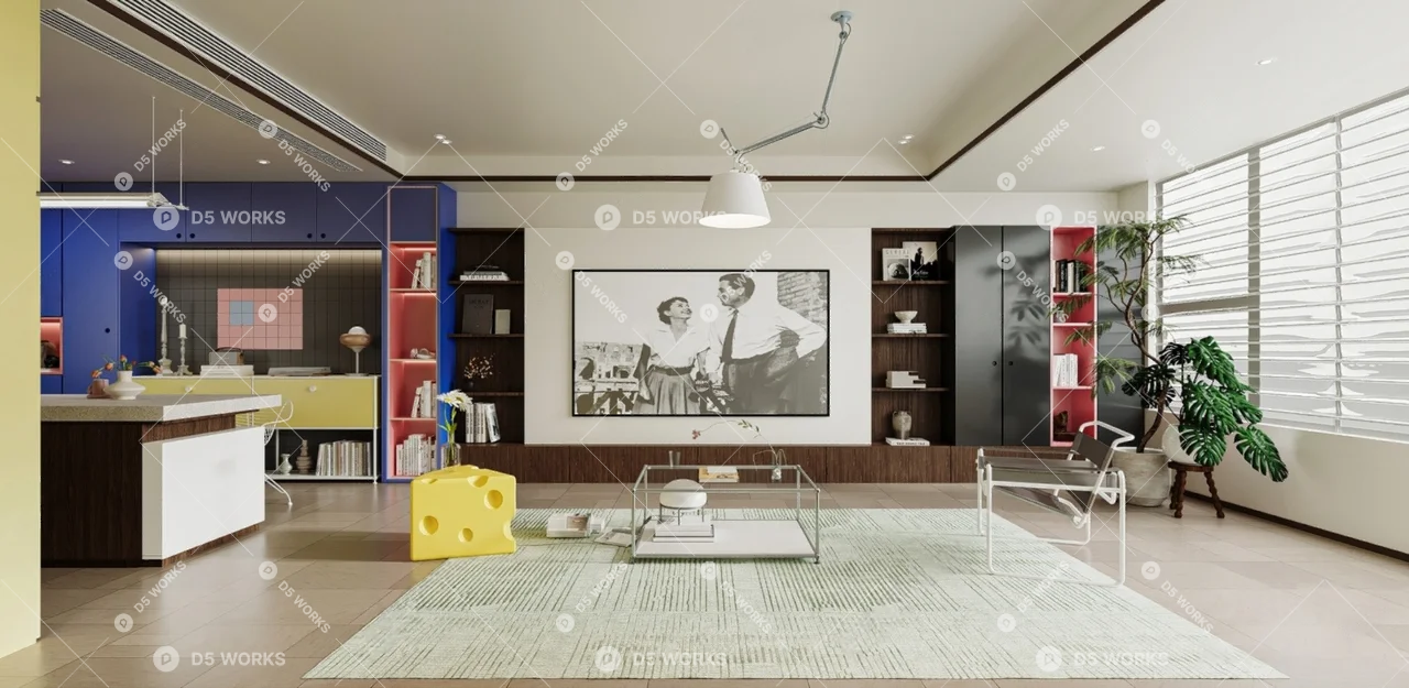 Modern Living & Dining Room 3d model thumbnail 2