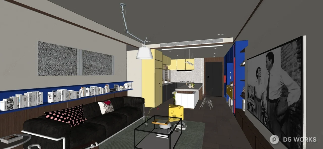 Modern Open Plan Living Dining Space 3d model thumbnail 3