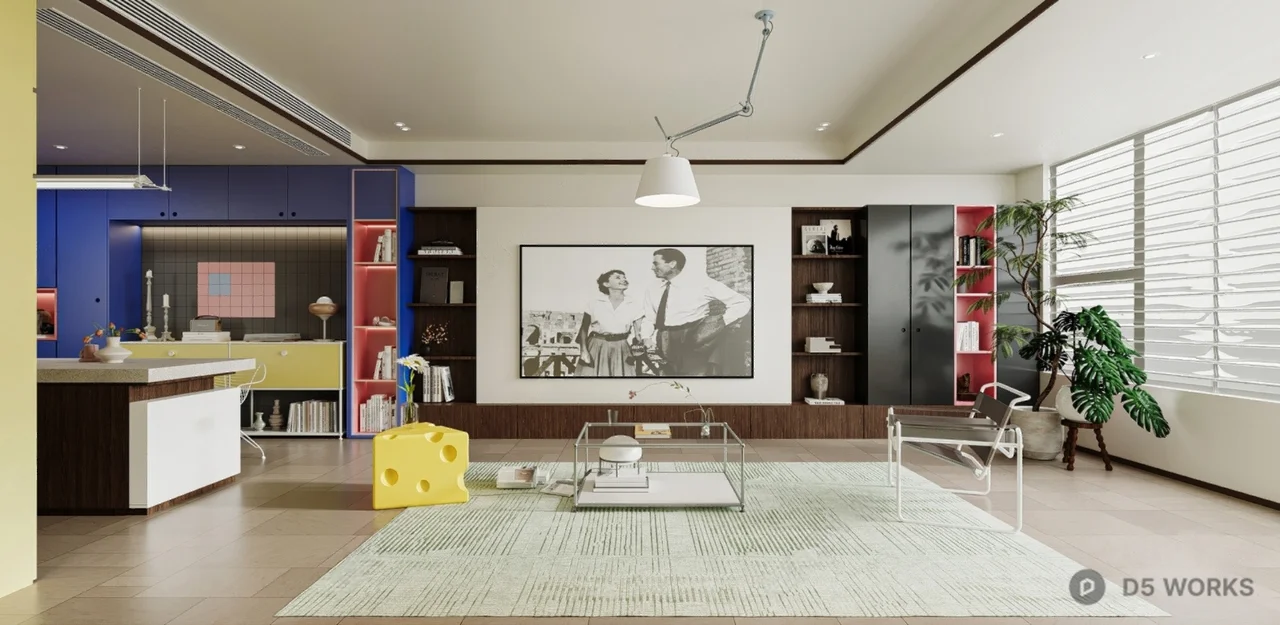 Modern Open Plan Living Dining Space 3d model thumbnail 2