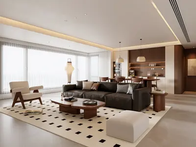 Modern Minimalist Living Dining Space 3d model