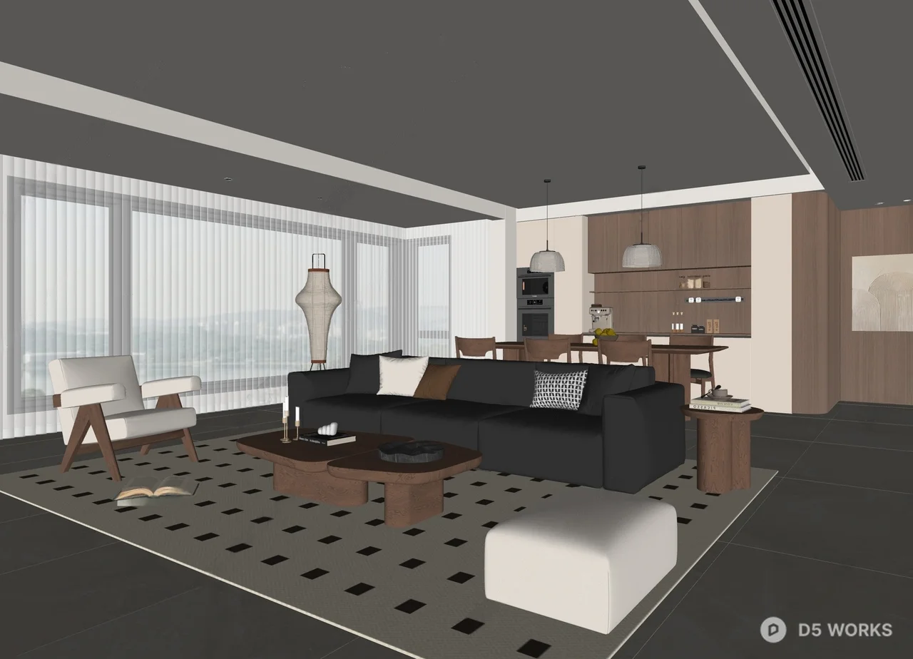 Modern Minimalist Living Dining Space 3d model thumbnail 2