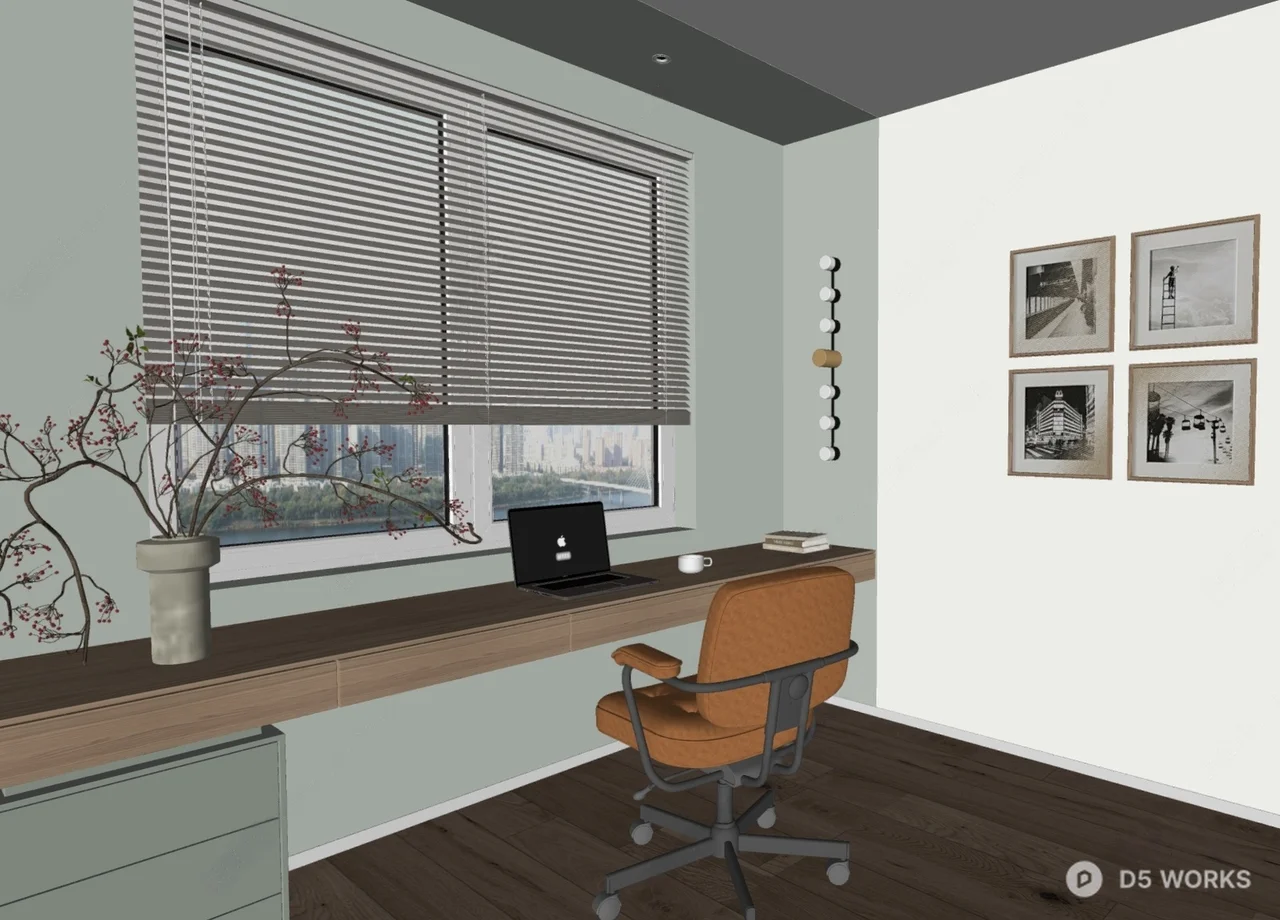 Modern Minimalist Home Office With Natural Light 3d model thumbnail 2