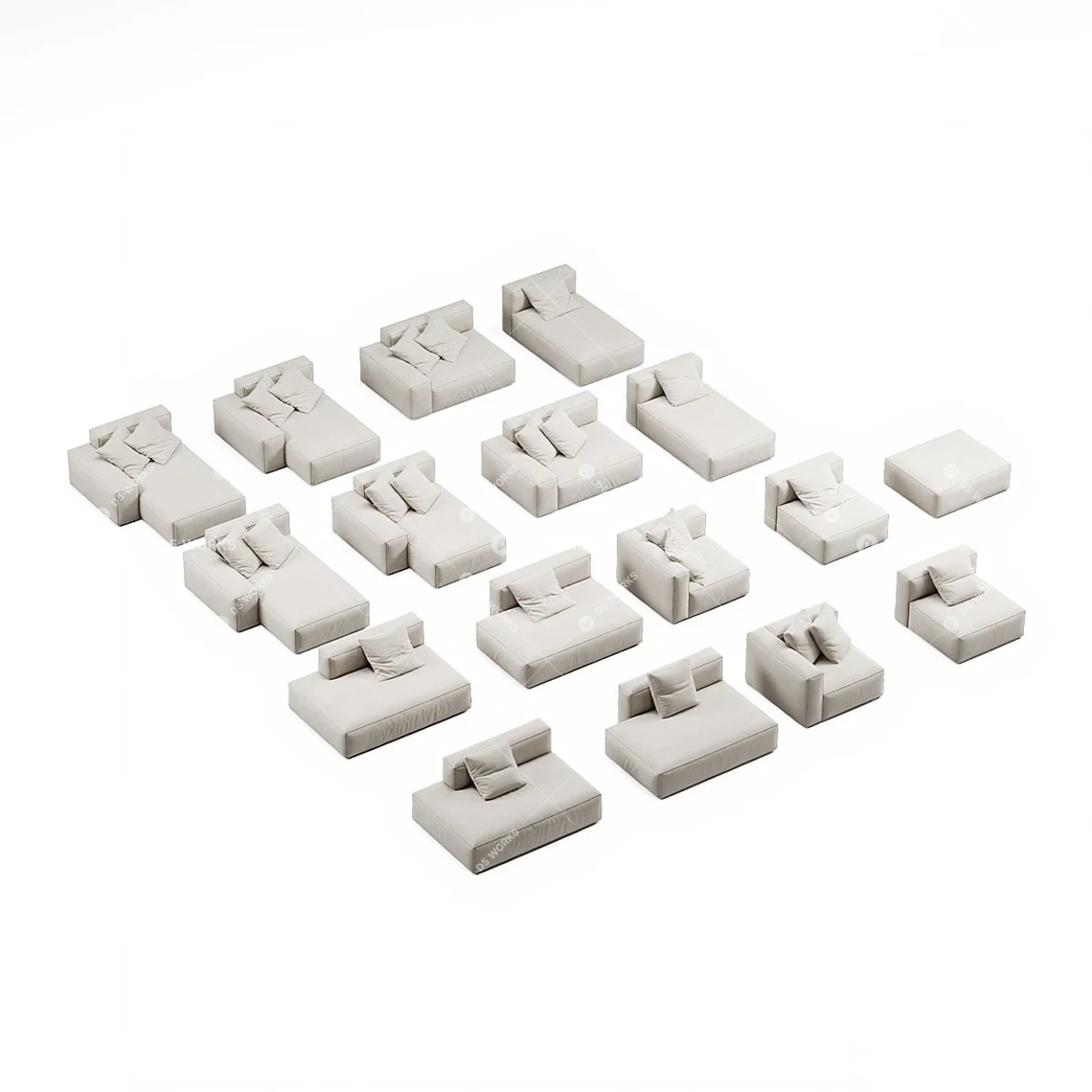Contemporary Three-seater Sofa 3d model thumbnail 5