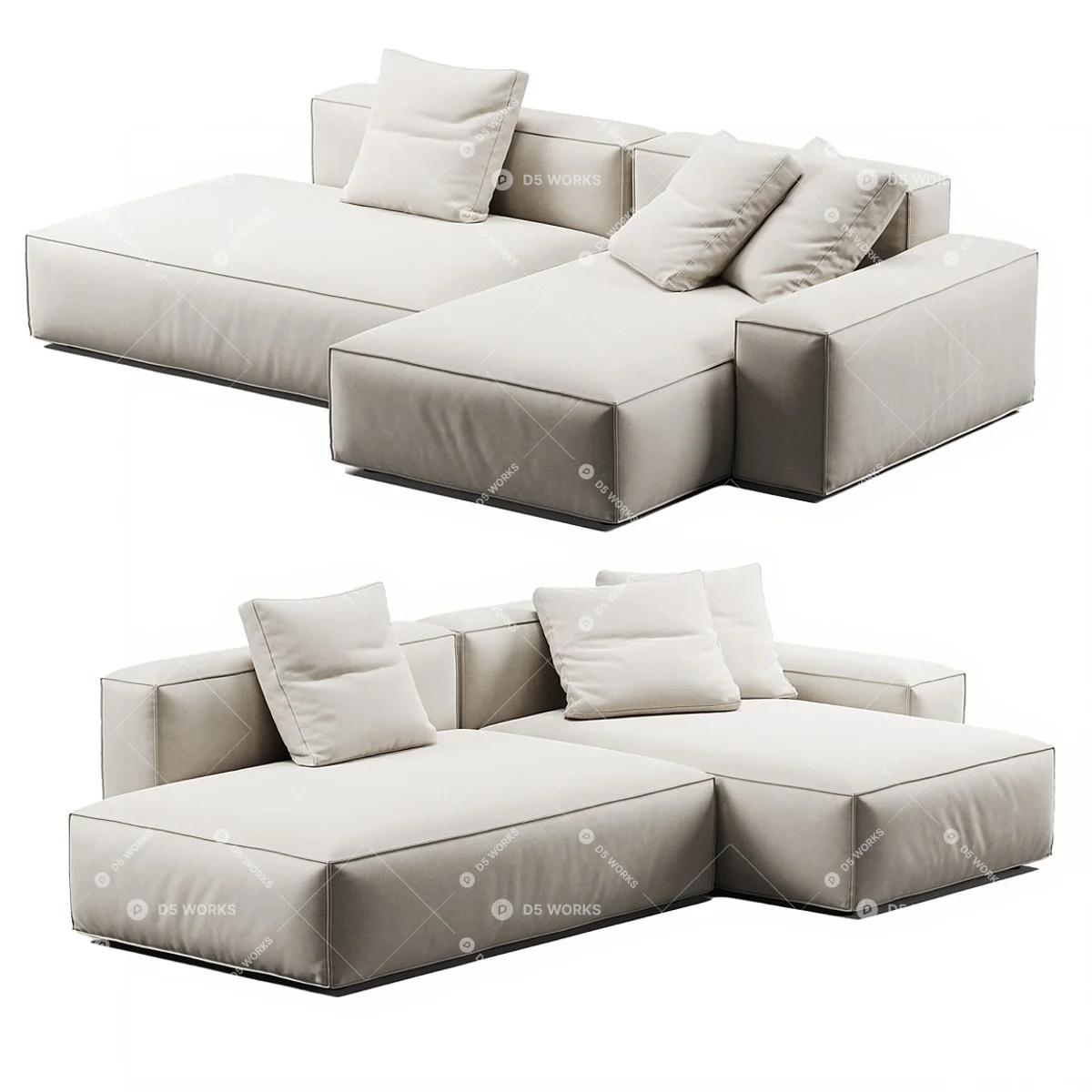 Contemporary Three-seater Sofa 3d model thumbnail 2
