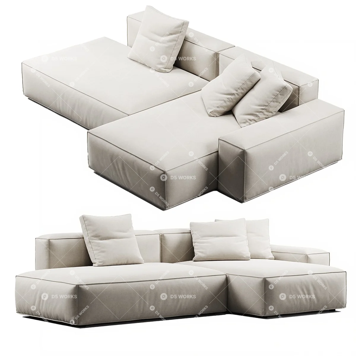 Contemporary Three-seater Sofa 3d model thumbnail 4