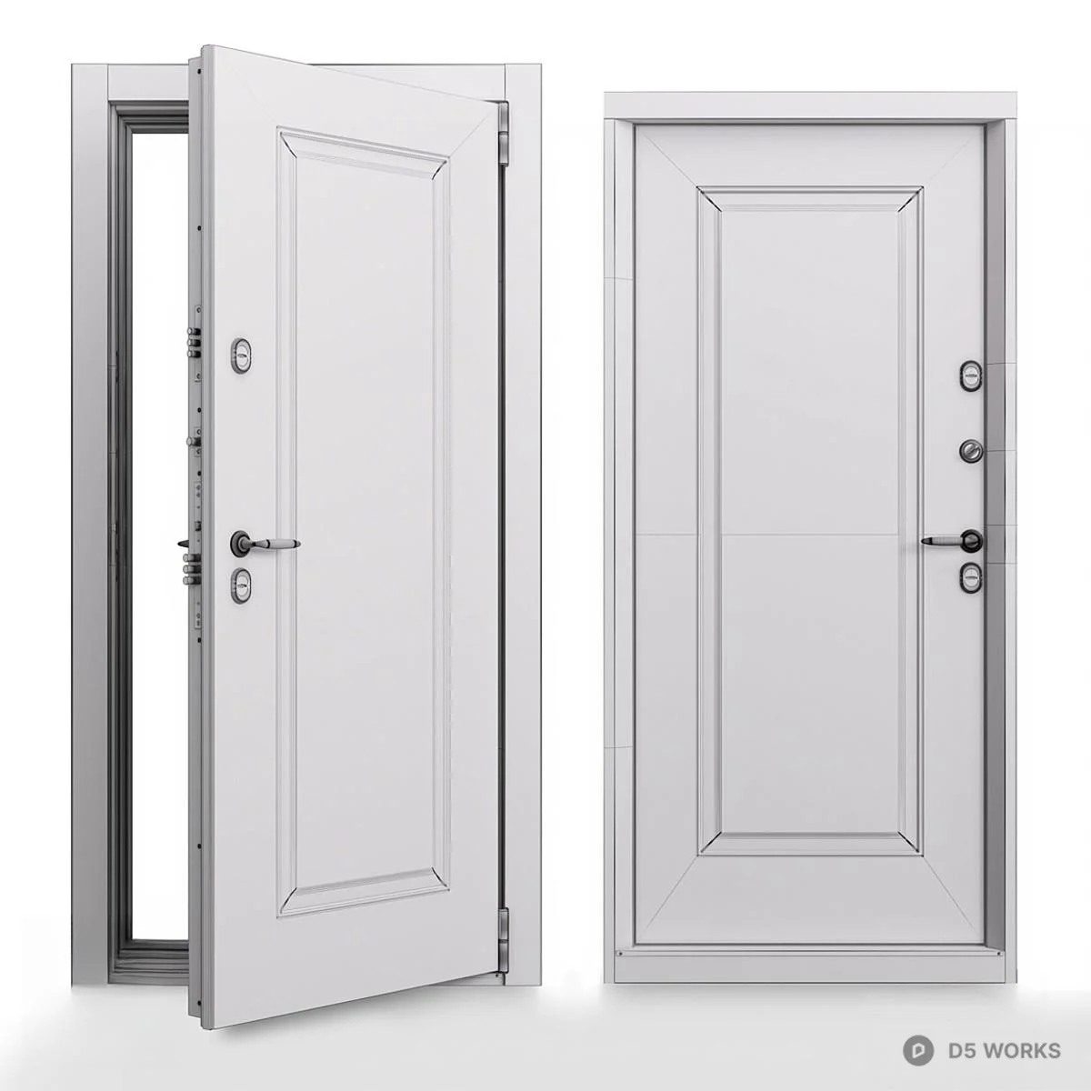 Matte Black Single Door With Panel Design 3d model thumbnail 2