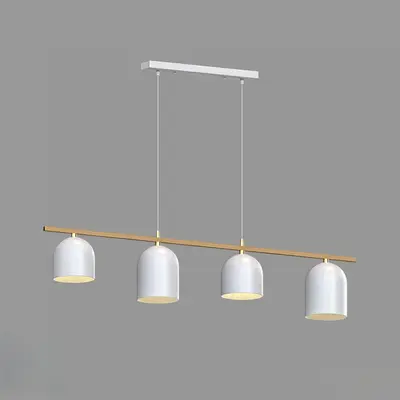Minimalist Linear Pendant Light With Four White Bell Shades 3d model