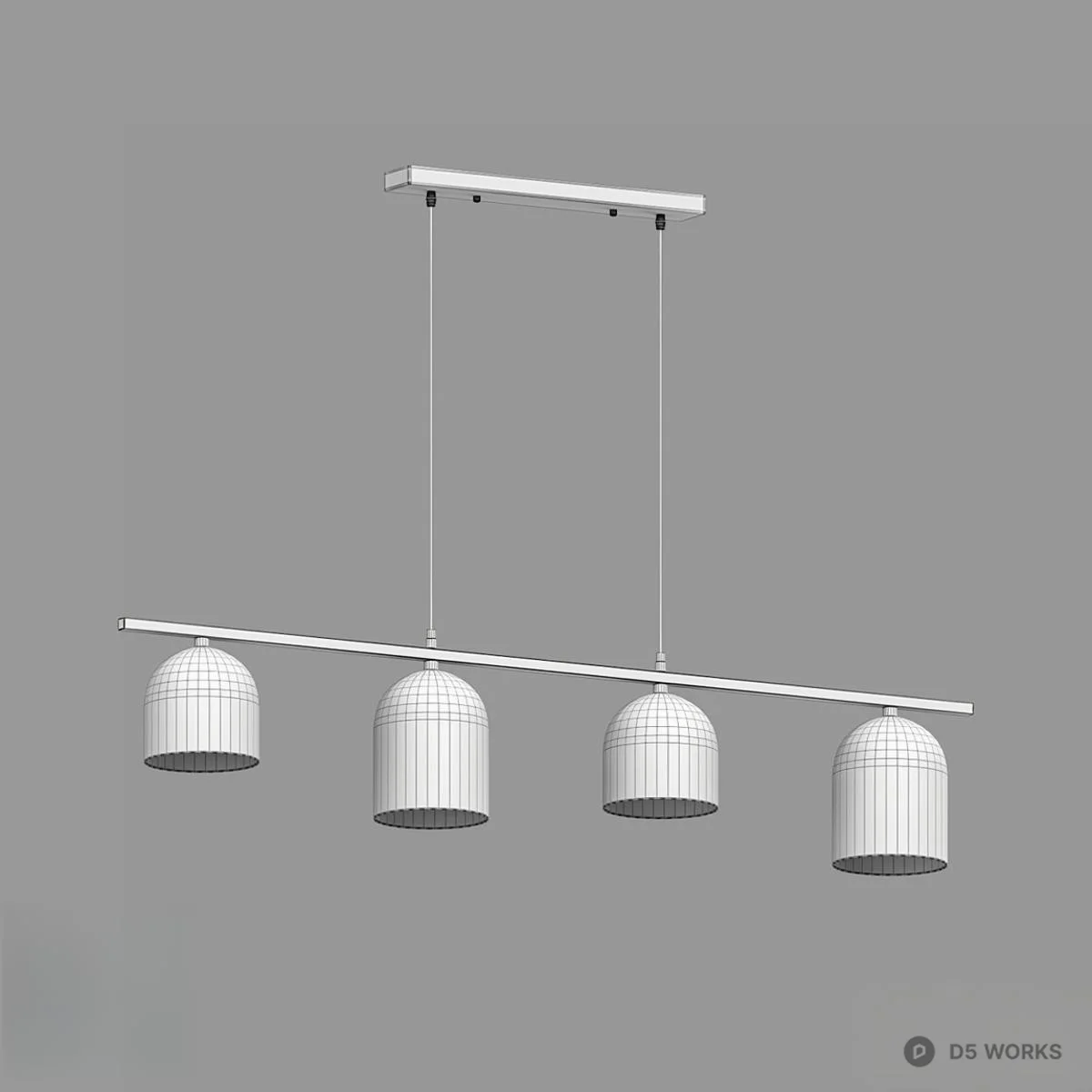 Minimalist Linear Pendant Light With Four White Bell Shades 3d model thumbnail 2