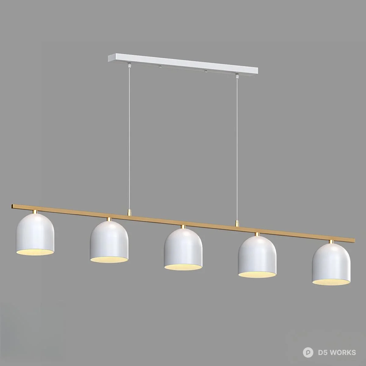 Minimalist Linear Pendant Light With Four White Bell Shades 3d model thumbnail 3