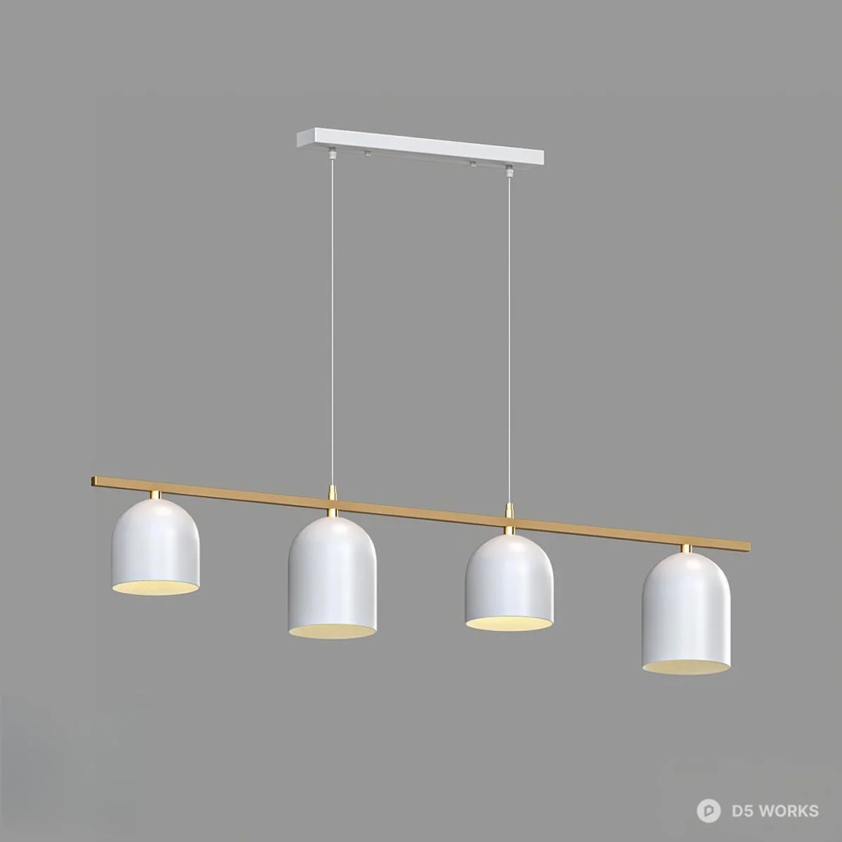 Minimalist Linear Pendant Light With Four White Bell Shades 3d model - Image 1