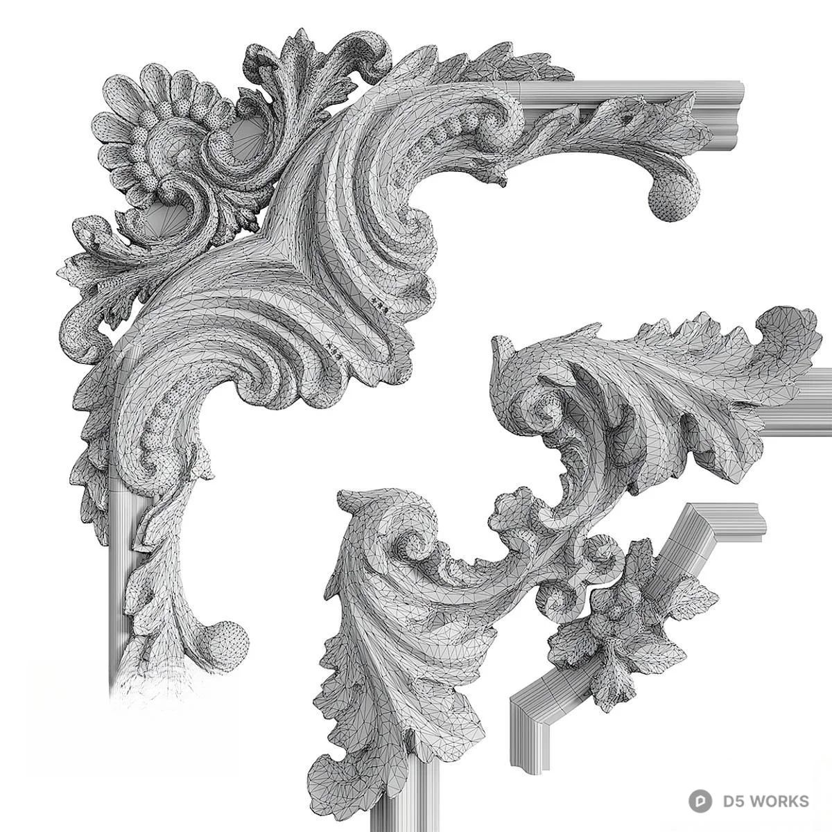 Ornate White Cornice 3d model thumbnail 2