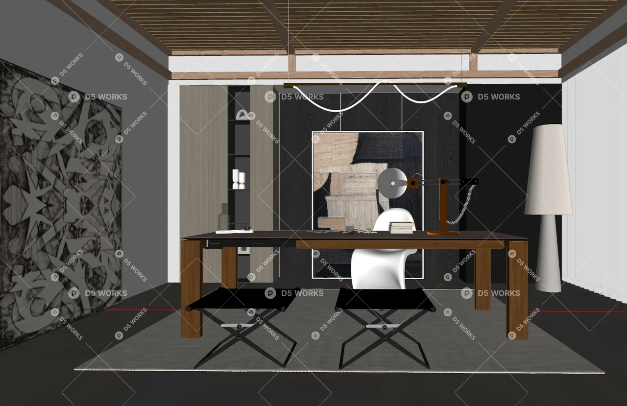 Mid-Century Modern Study Room 3d model thumbnail 2