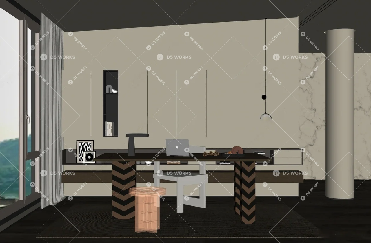 Modern Study Room 3d model thumbnail 2