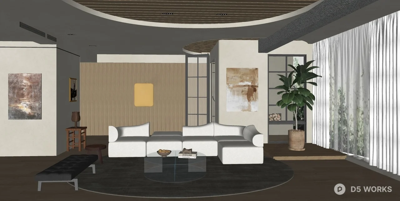 Modern Minimalist Living Room with Curved Ceiling 3d model thumbnail 2