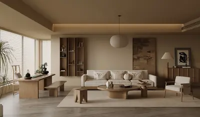 Minimalist Living Room with Warm Lighting 3d model