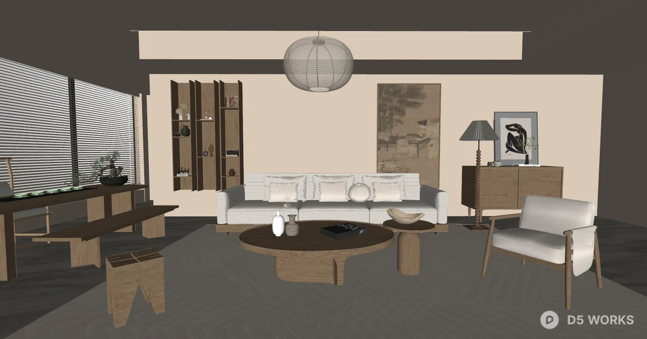 Minimalist Living Room with Warm Lighting 3d model thumbnail 2