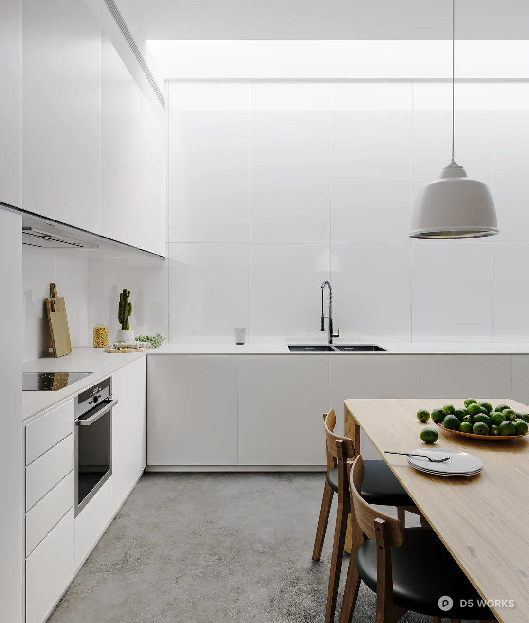 Modern Minimalist Open Kitchen with Clean White Aesthetic 3d model thumbnail 2