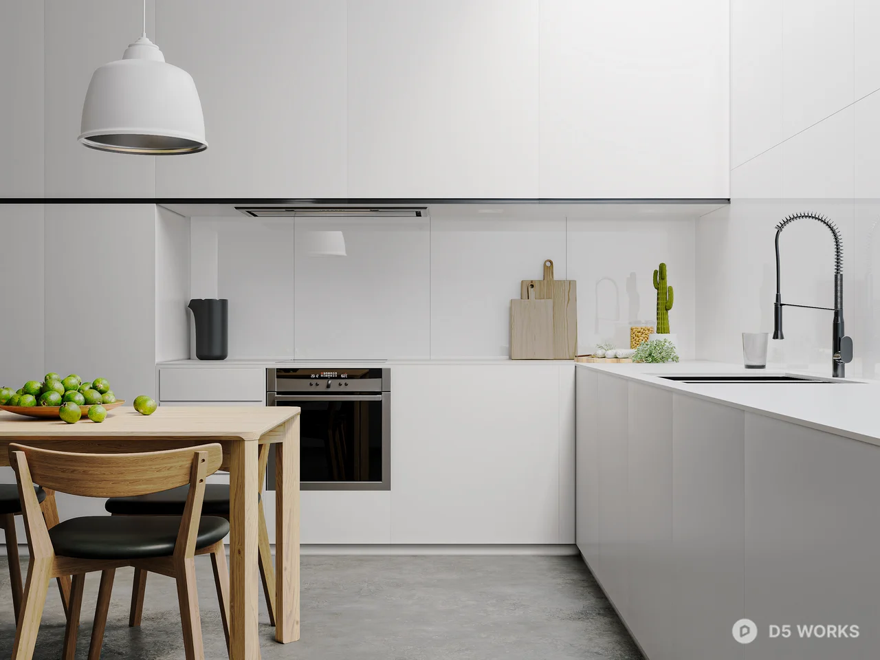 Modern Minimalist Open Kitchen with Clean White Aesthetic 3d model - Image 1