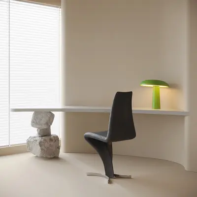 Minimalist Stone Base Desk With Green Lamp 3d model