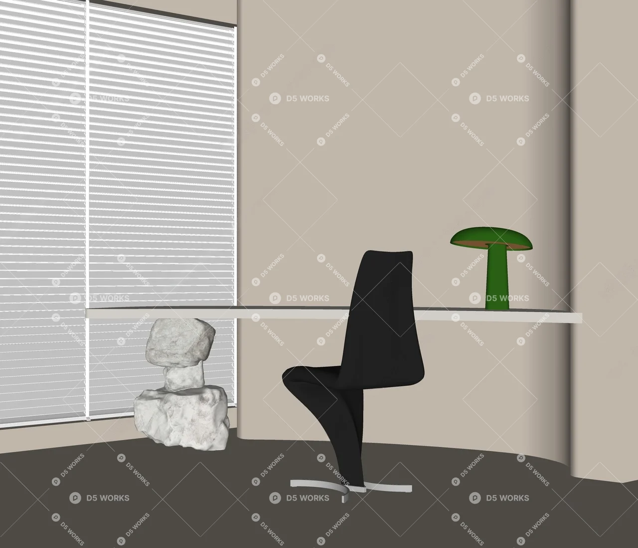 Minimalist Stone Base Desk With Green Lamp 3d model thumbnail 2