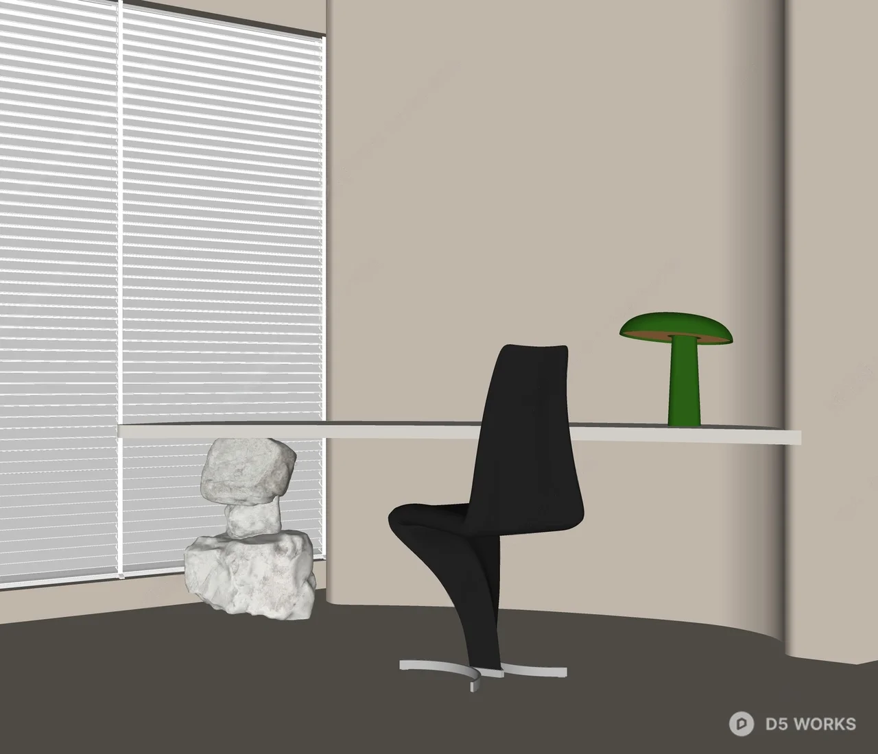 Minimalist Stone Base Desk With Green Lamp 3d model thumbnail 2
