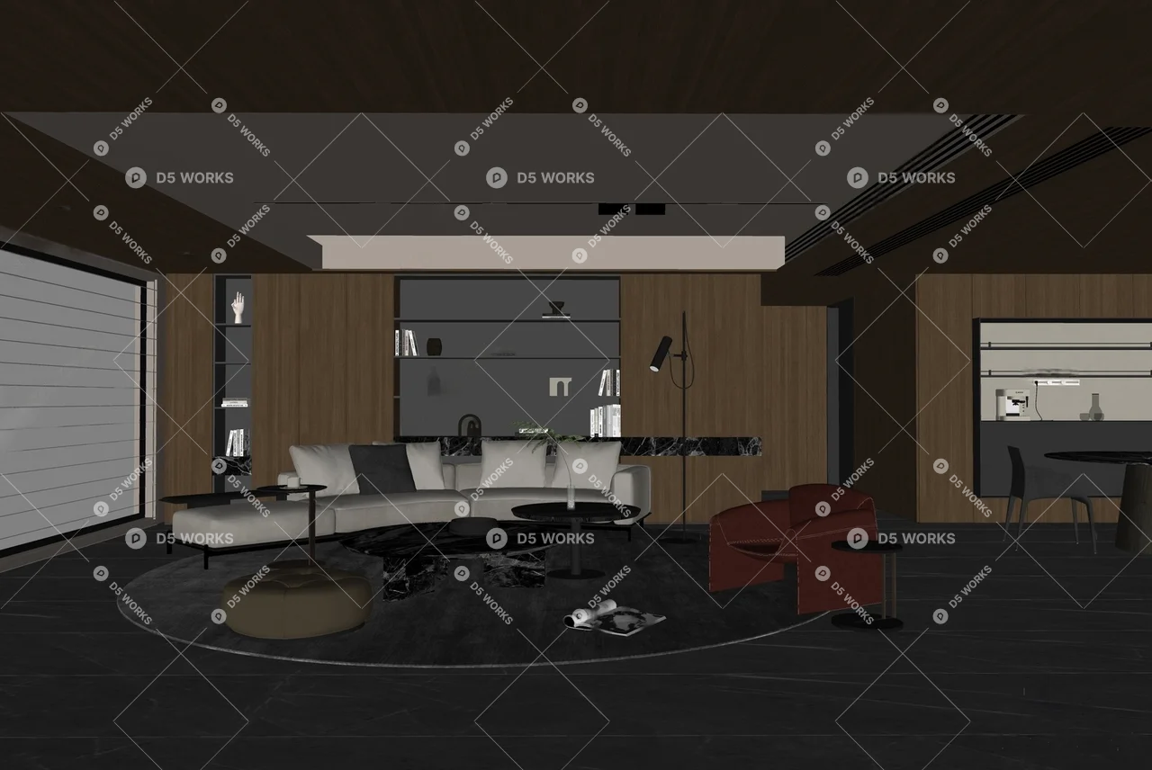 Modern Living & Dining Room 3d model thumbnail 2