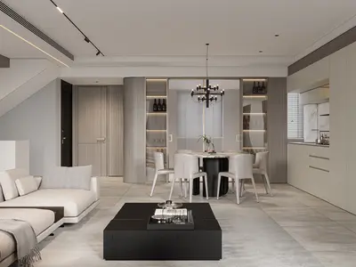 Minimalist Open Plan Living Dining Space 3d model