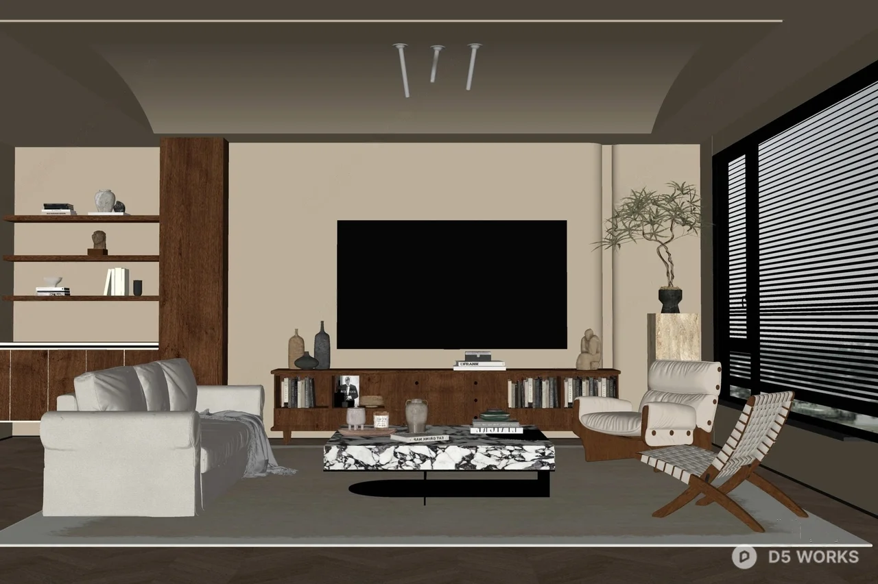 Minimalist Living Room with Wooden Accents 3d model thumbnail 2