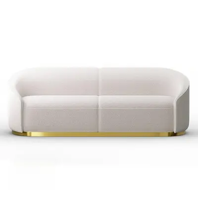 Curved Upholstered Three-Seater Sofa With Brass Base 3d model