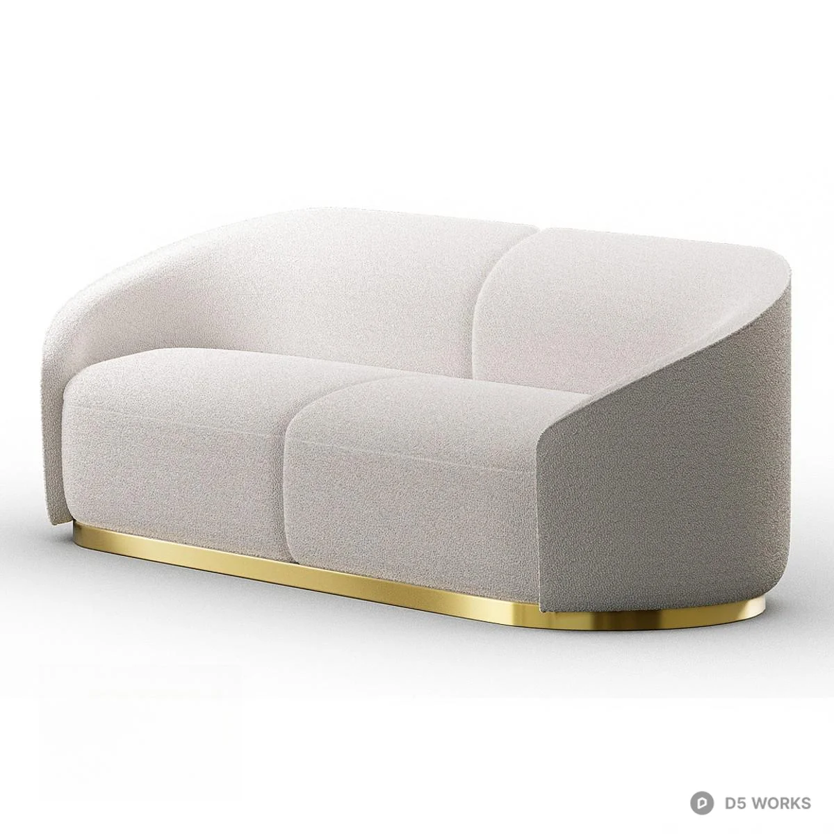 Curved Upholstered Three-Seater Sofa With Brass Base 3d model thumbnail 2