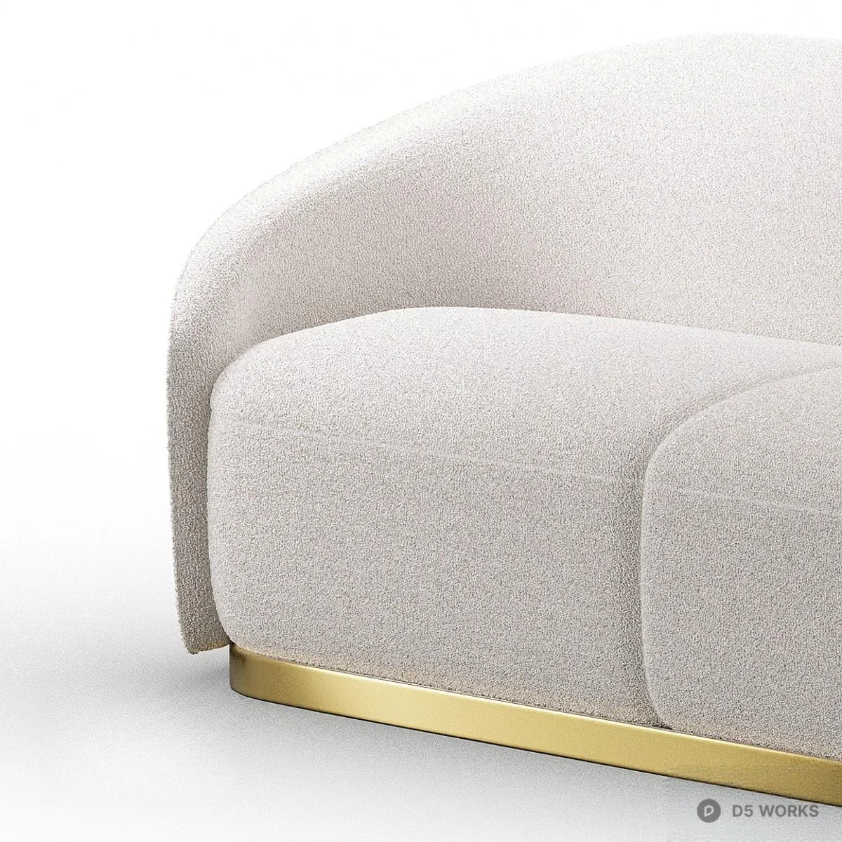 Curved Upholstered Three-Seater Sofa With Brass Base 3d model thumbnail 3