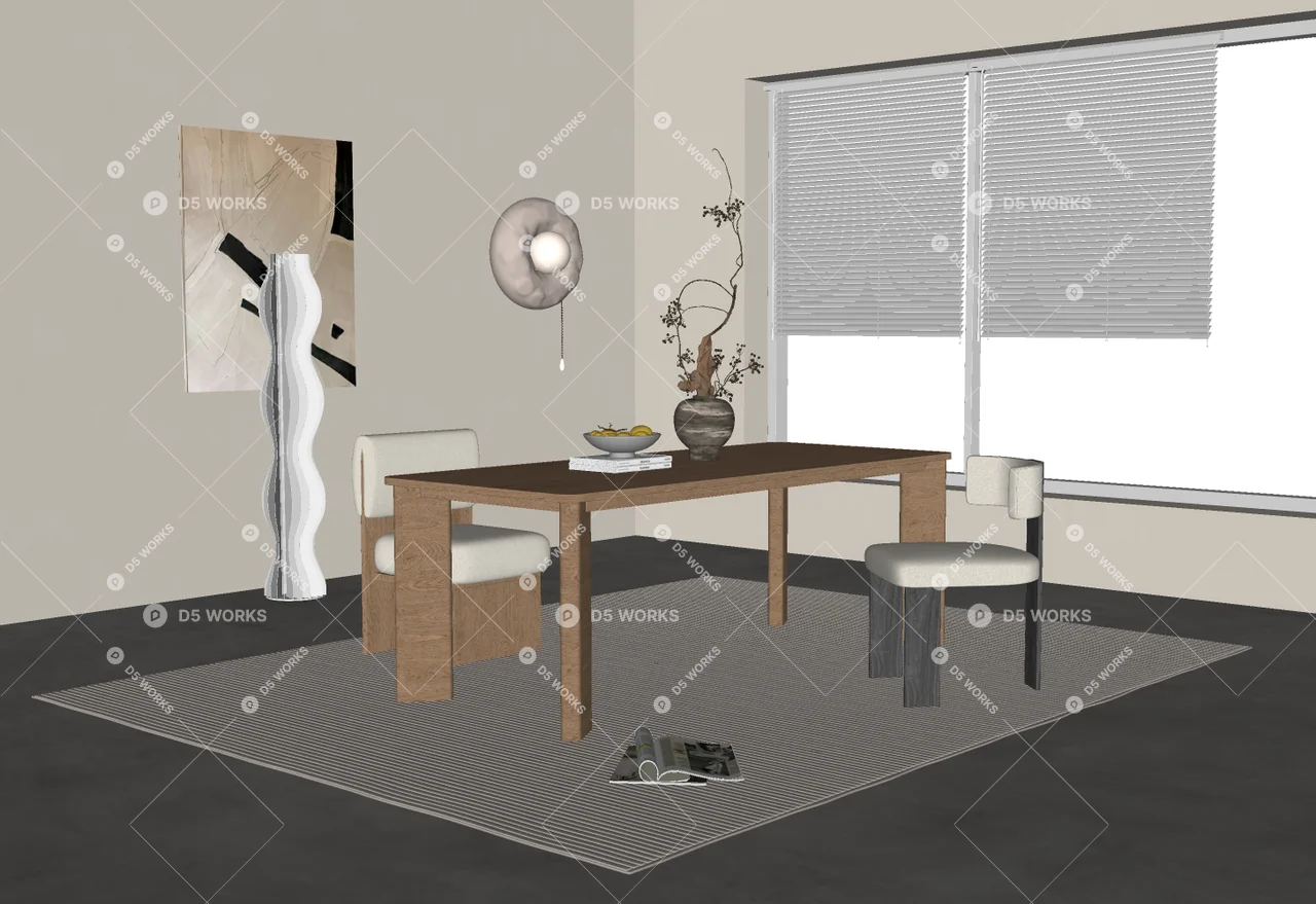 Minimalist Dining Table & Chairs Set 3d model thumbnail 2