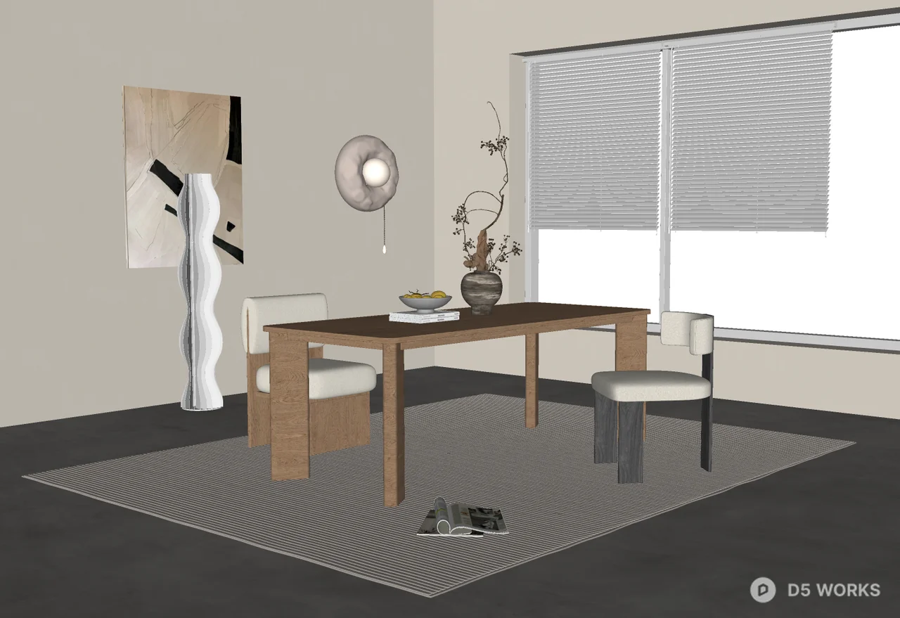 Mid Century Modern Dining Nook with Integrated Shelving 3d model thumbnail 2