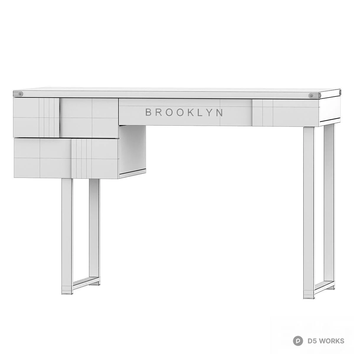 Industrial Style Wooden And Metal Study Desk 3d model thumbnail 2